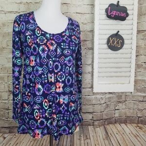 Aztec LuLaRoe Lynnae Long Sleeved Scoop Neck Tee